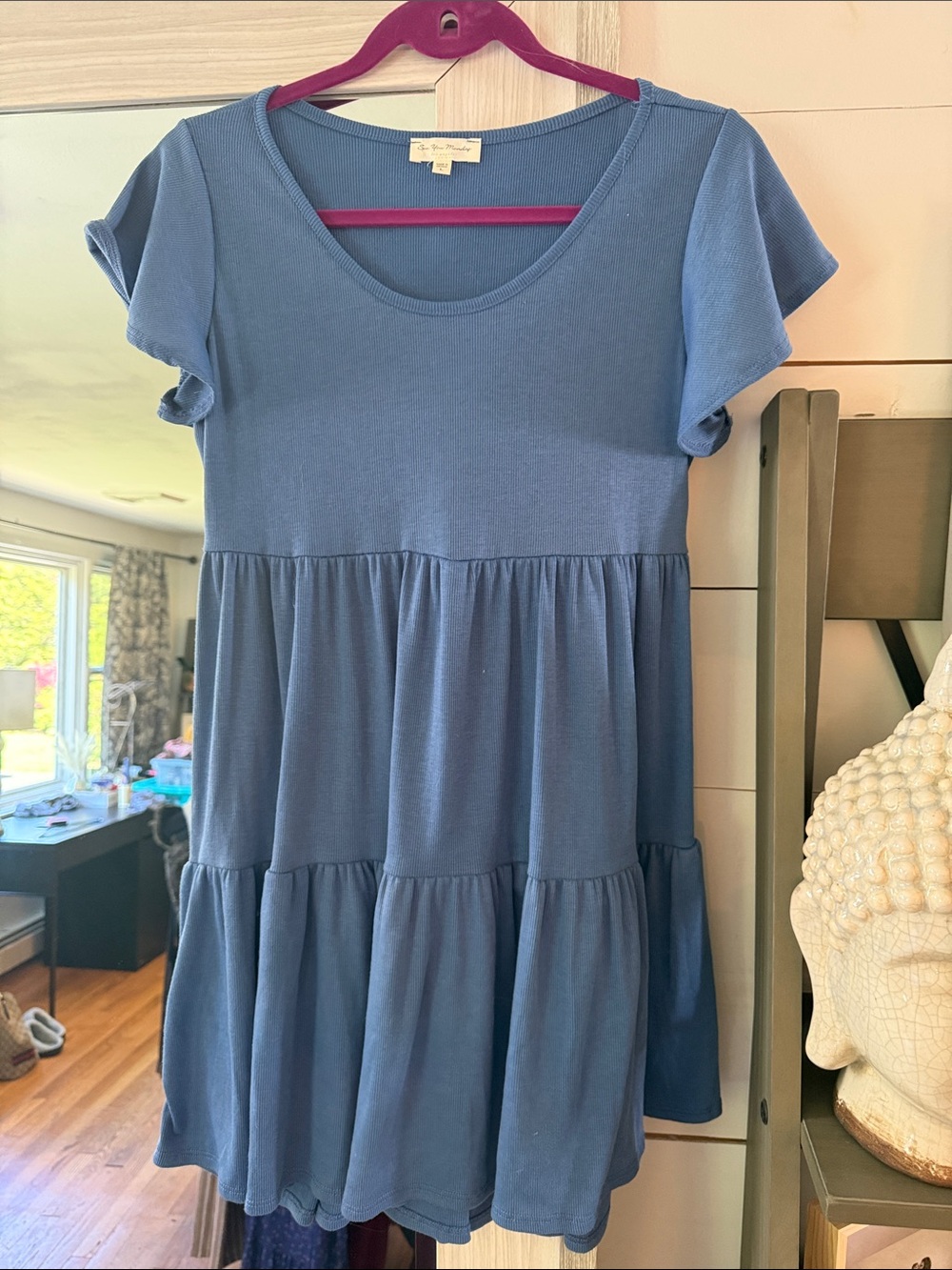 See You Monday Blue Tiered Short Sleeve Dress
